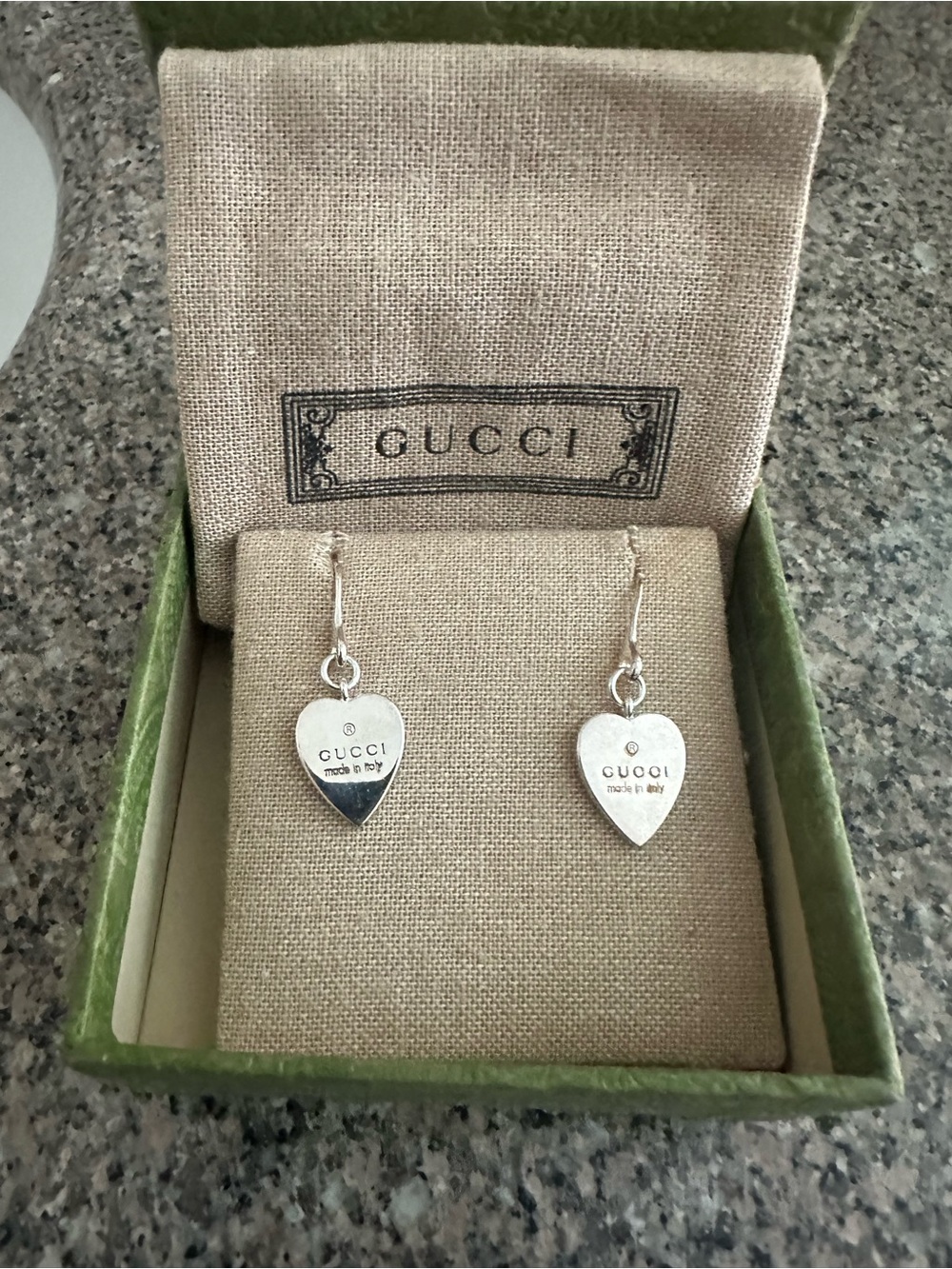 Gucci Silver Heart Dangle Earrings
